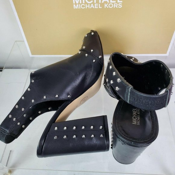 Michael Kors Womens Black Leather Astor Stud Heels - Picture 5 of 9